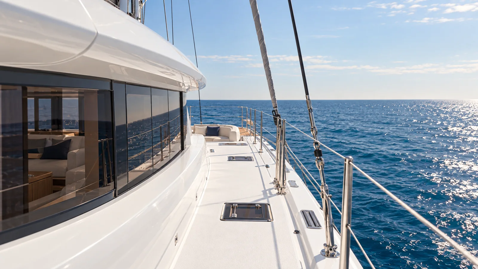Lagoon 55 — Starboard side-deck, Cascais Marina