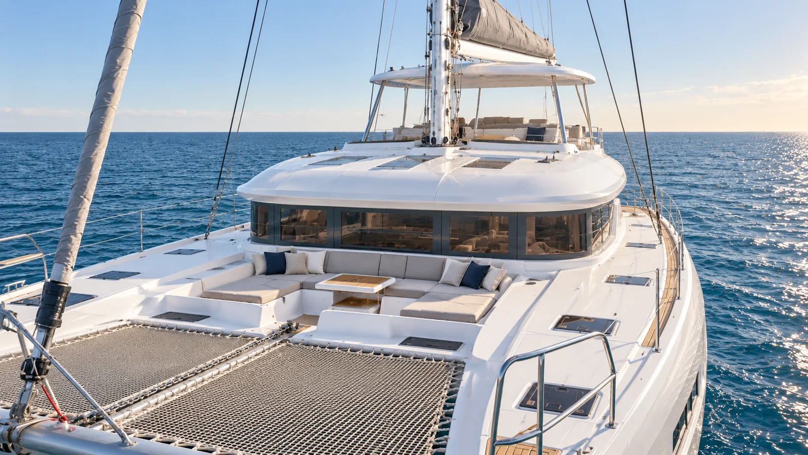 Lagoon 55 — Bow lounge and foredeck, Cascais Marina