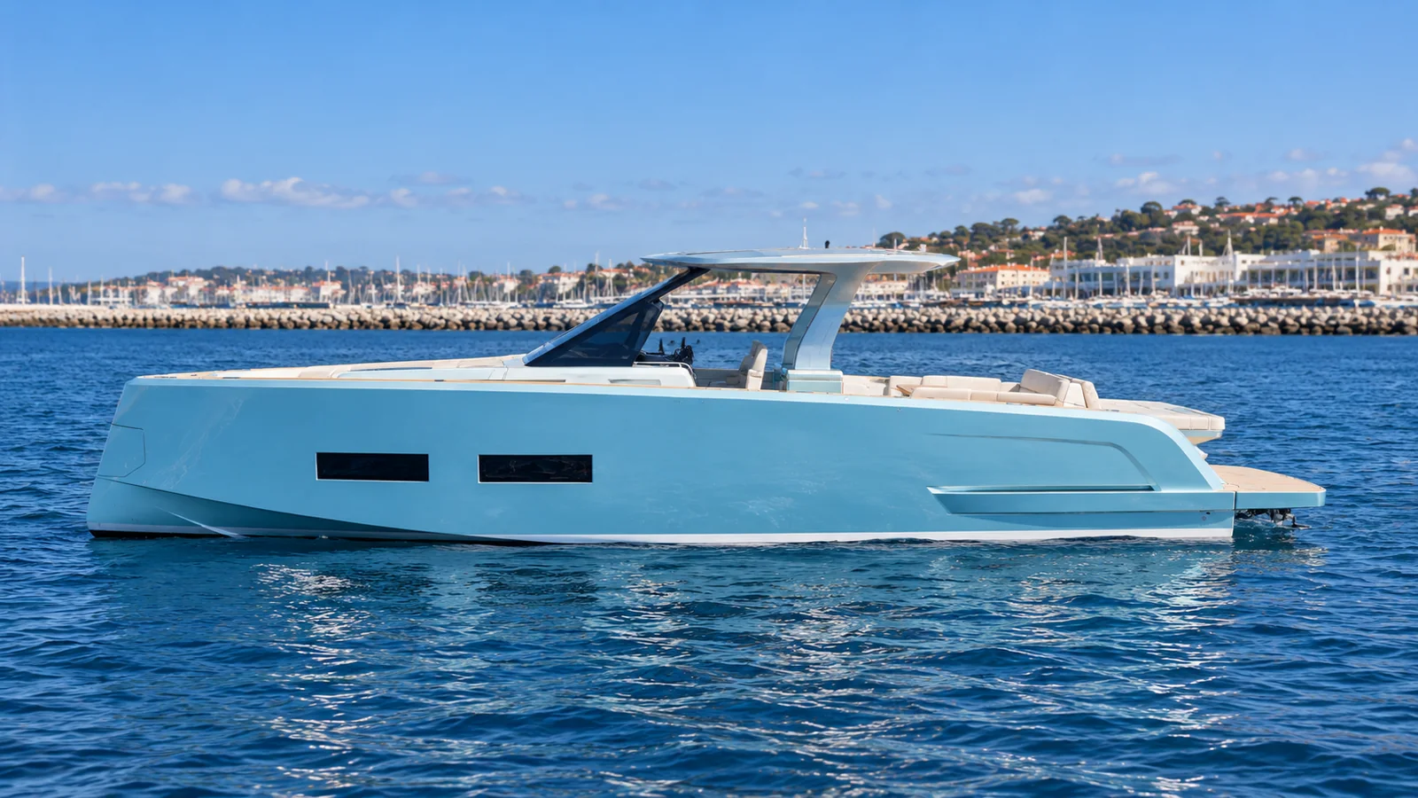 Pardo 43 — Opposite port-side profile, Cascais Marina