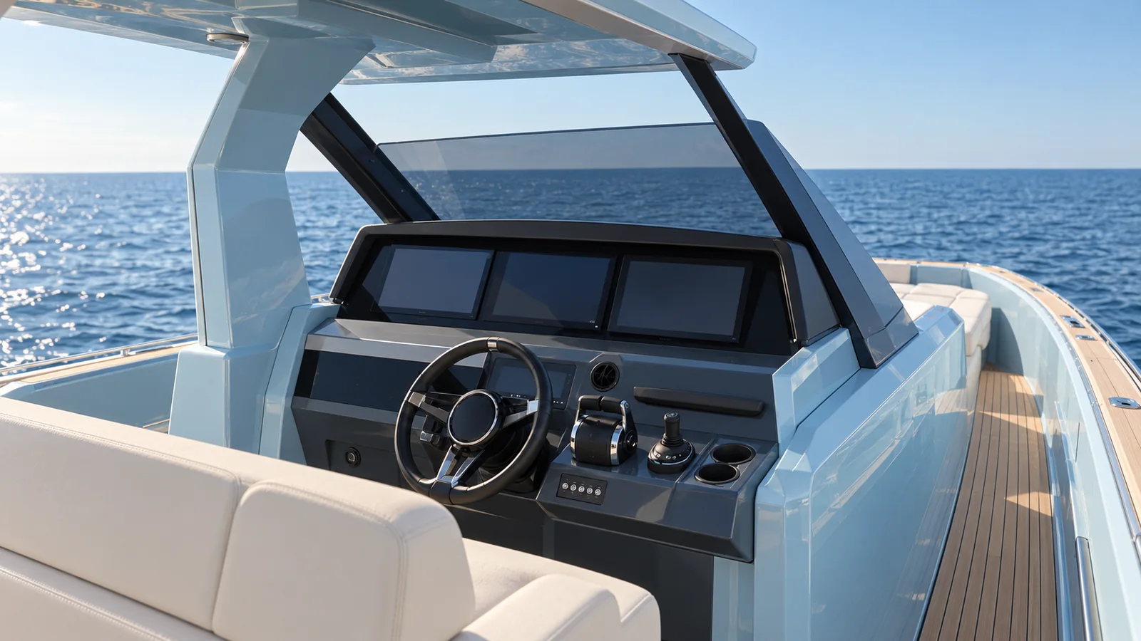 Pardo 43 — Helm and T-top detail, Cascais Marina