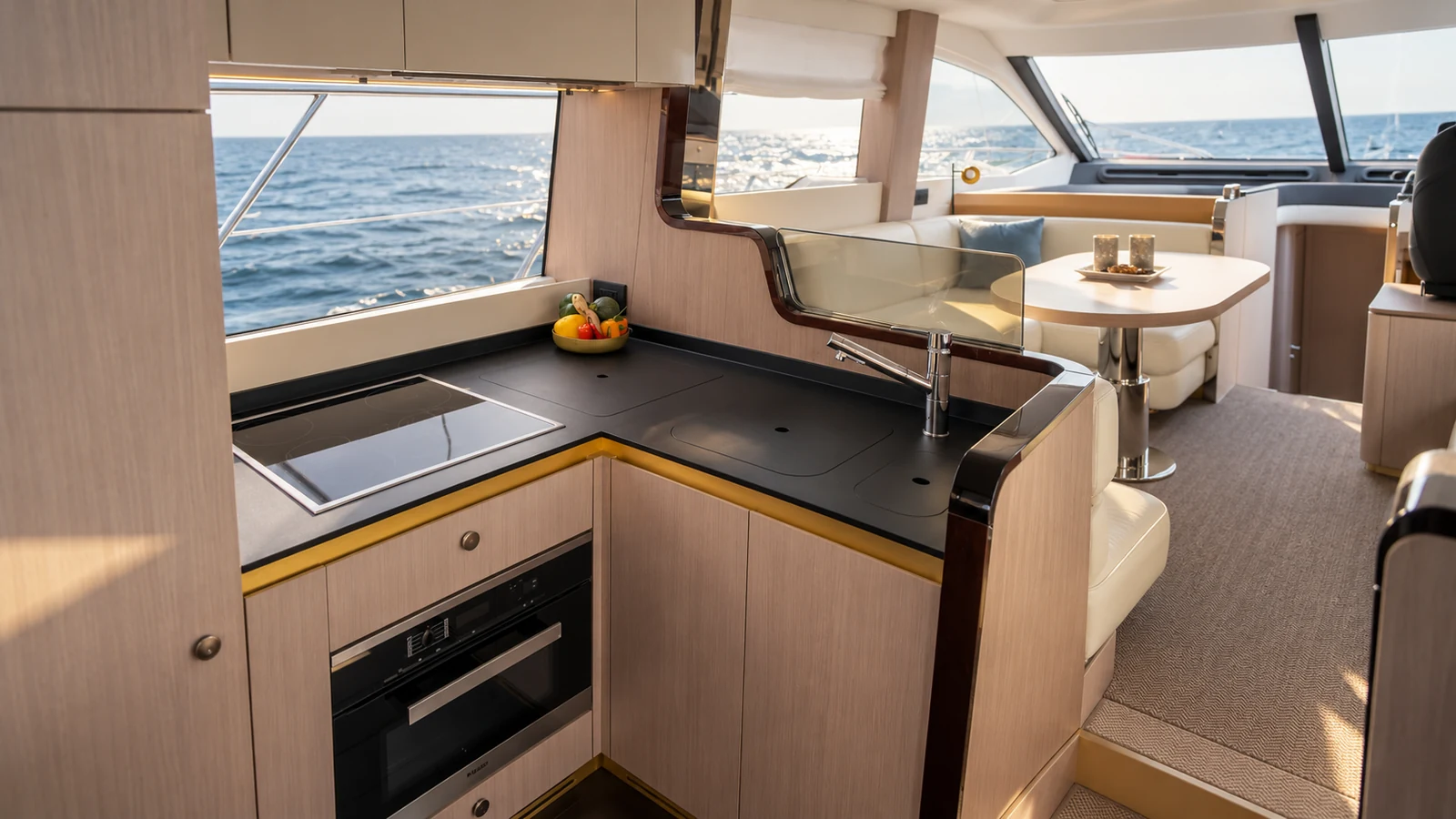 Azimut 55 Flybridge — Aft galley and dining, Cascais Marina