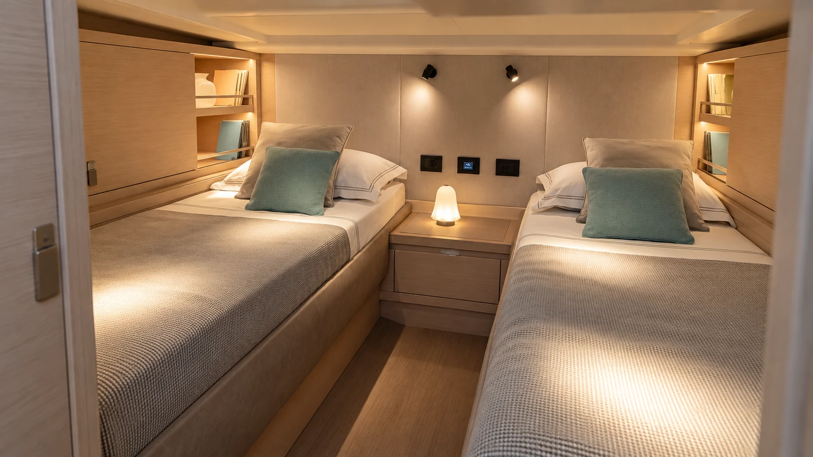 Pardo 43 — Aft twin sleeping area, Cascais Marina